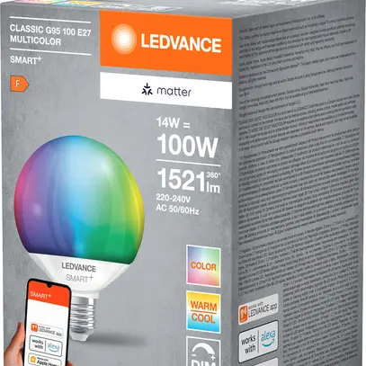 Lampada LED LEDVANCE SMART+ MATTER E27 14W 1521lm RGBW WiFi Ø95×142mm opaco 