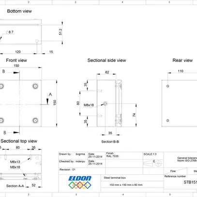 Scatola di raccordo nVent HOFFMAN STB 150×150×80mm IP66 grigio 