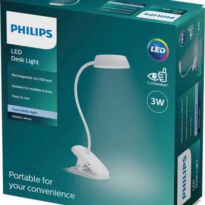 Lampada da tavolo LED Philips Donutclip 3W 175lm 4000K REG biancoUSB tipo A 
