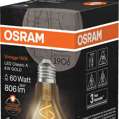 Lampe LED Osram Vintage 1906 E27 8W 806lm 822 VAR Ø60×110mm type A or 
