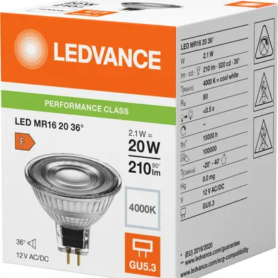 LED-Lampe LEDVANCE GU5.3 12V 2.1W 210lm 4000K Ø50×44mm MR16 klar 36° 