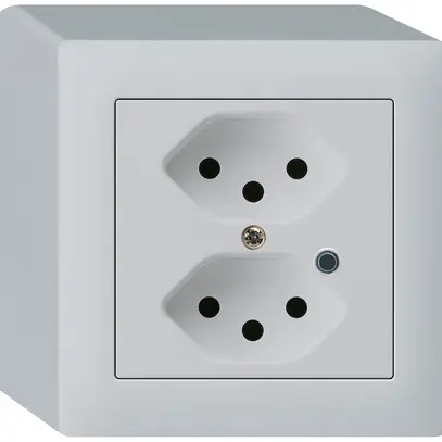 Prise AP Hager kallysto 2×T13 illuminé Q gris clair 