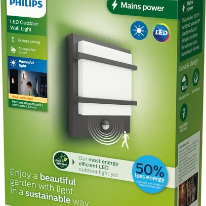 Applique LED Philips Petronia IR SEN 3.8W 800lm 827 IP44 anthracite 