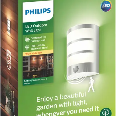 LED-Wandleuchte Python PIR 6W 2700K 600lm IP44 Edelstahl 