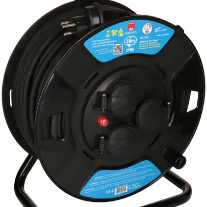 Avvolgicavo MAX HAURI materia sintetica 230V 10A 3×T13 50m 3×1.5mm² IP55 nero 