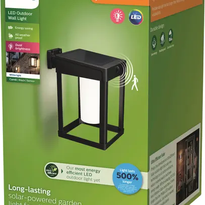 Applique LED Philips Camill Solar SQ FR IR SEN 1.4W 250lm 830 IP44 nero 