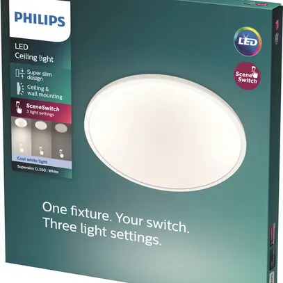 Plafonnier LED Philips SceneSwitch 15W 1300lm 2700K IP44 VAR Ø250mm blanc 