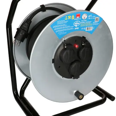 Enrouleur de câble MAX HAURI acier 230V 10A 3×T13 50m 3×1.5mm² IP55 argent 