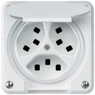 Presa Hager robusto, 3×T23, con coperchio A, bianco 
