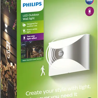 Applique LED Herb PIR 6W 2700K 600lm IP44 acciaio pregiato 