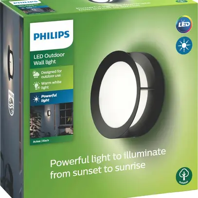 Applique LED Philips myGarden Actea, 12W 3000K 1200lm IP44, noir 