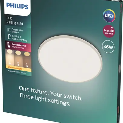 Plafonnier LED Philips SceneSwitch 15W 1500lm 4000K IP44 VAR Ø250mm blanc 
