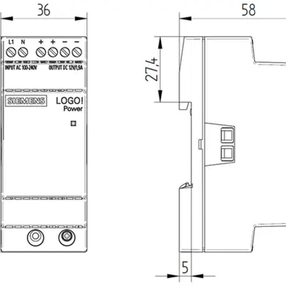 Alimentation Siemens LOGO!POWER, IN:100…240VAC, OUT:12VDC/1.9A, 2UM 