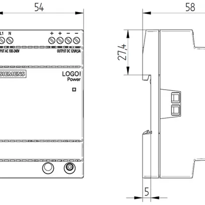 Stromversorgung Siemens LOGO!POWER, IN:100…240VAC, OUT:12VDC/4.5A, 3TE 