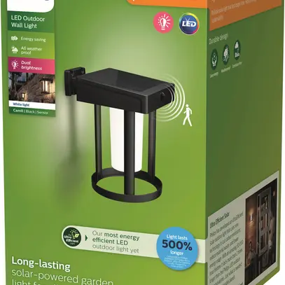 Applique LED Philips Camill Solar RD FR IR SEN 1.4W 250lm 830 IP44 noir 