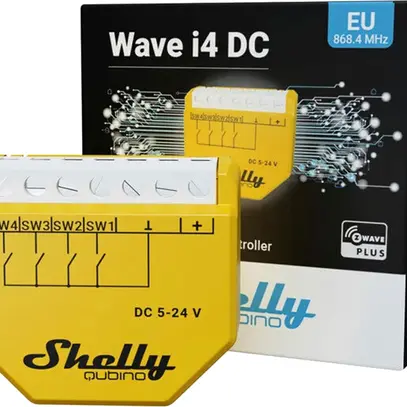 Ingresso binario RF INS Shelly Wave i4 DC 4×ingr Z-Wave 5…24V DC giallo 