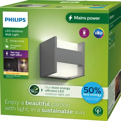 Applique LED Philips Arbour 3.8W 800lm 2700K IP44 diretto/indiretto antracite 