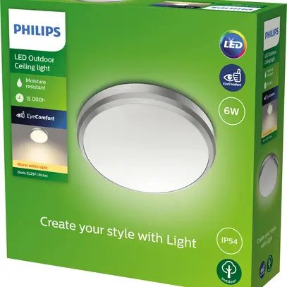 Plafoniera LED Philips Doris 6W 600lm 2700K IP54 Ø220mm nichel 