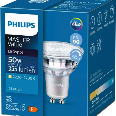 Lampada Master LEDspot Value GU10 4.9…50W 930 36°, regolabile 