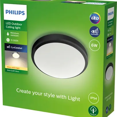 Plafoniera LED Philips Doris 6W 600lm 2700K IP54 Ø220mm nero 