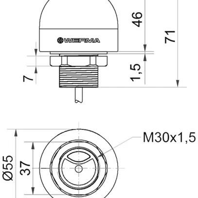 Lampe signalétique INC WERMA, permanent, 24VDC, fiche M12 5P 