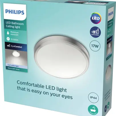 Plafonnier LED Philips Doris 17W 1700lm 4000K IP44 Ø313mm nickel 