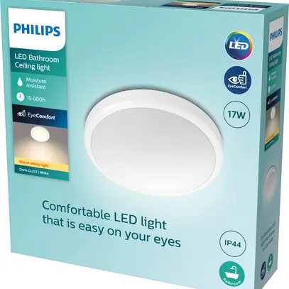 Plafonnier LED Philips Doris 17W 1500lm 2700K IP44 Ø313mm blanc 