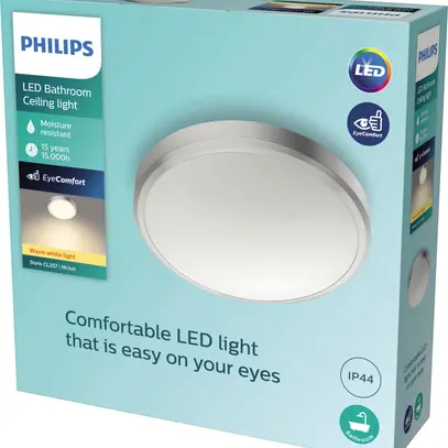 LED-Deckenleuchte Philips Doris 17W 1500lm 2700K IP44 Ø313mm Nickel 