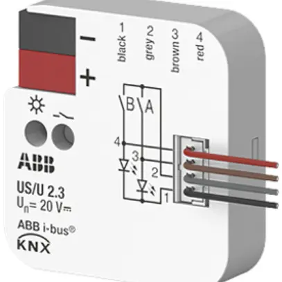 Module entrée/sortie KNX INC ABB US/U2.3 2-canaux 20VDC 40×39×12mm 
