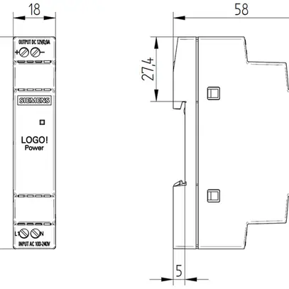 Alimentazione Siemens LOGO!POWER, IN:100…240VAC, OUT:12VDC/0.9A, 1UM 