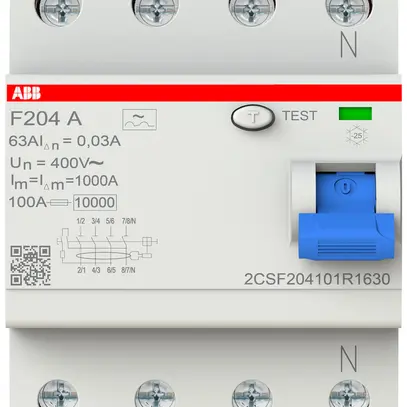 Interruttore differenziale ABB 30mA 63A 3P+N F204A-63/0.03 