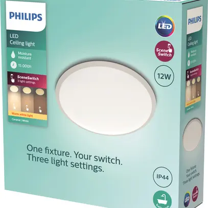 Plafonnier LED Philips Cavanal 12W 1200lm 2700K IP44 VAR Ø250mm blanc 