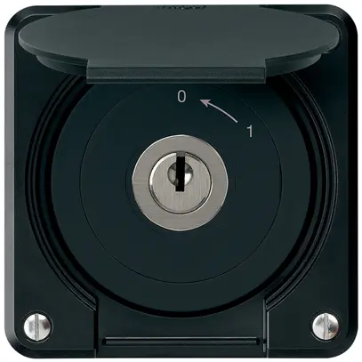 Contact pivotant à clé ENC robusto IP55 noir avec clapet sans cylindre 1P 