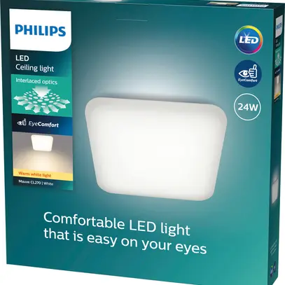Plafonnier LED Philips Mauve 24W 2900lm 2700K 430×430mm blanc 