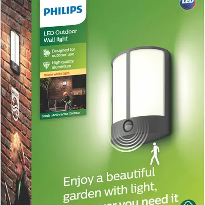 LED-Wandleuchte Stock PIR  6W 2700K 600lm IP44 anthrazit 
