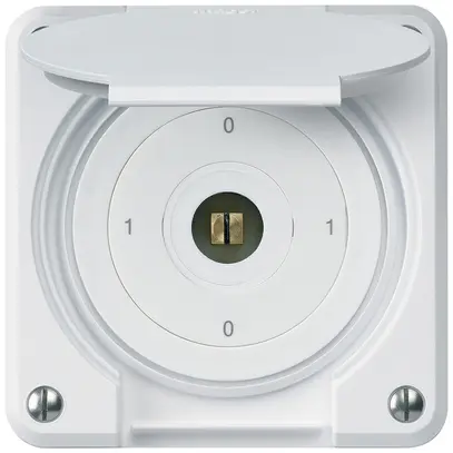 Interrupteur à clé carrée ENC robusto IP55 avec clapet S0/1P blanc 