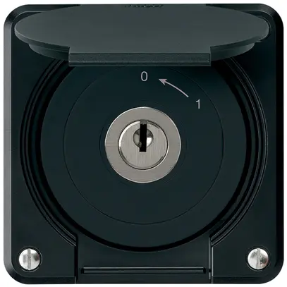 Contatto rotativo a chiave INC robusto IP55 nero con coperchio 2P 