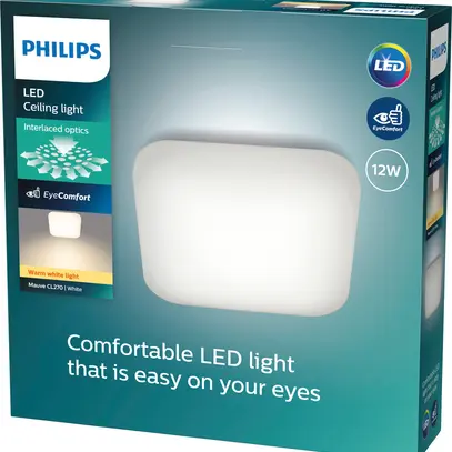 Plafonnier LED Philips Mauve 12W 1200lm 2700K 260×260mm blanc 
