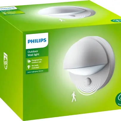 Applique Philips June PIR E27 1×12W IP44 195×135mm grigio 