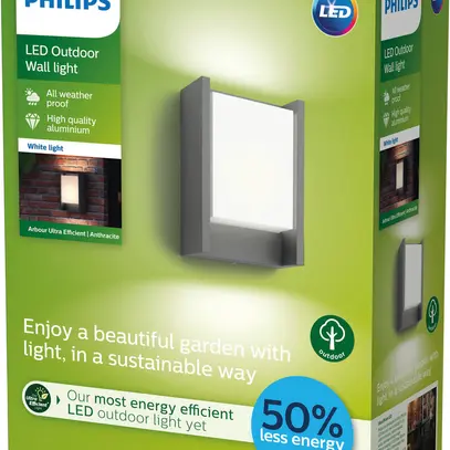 Applique LED Philips Arbour 800lm 3000K IP44 220×165mm anthracite 