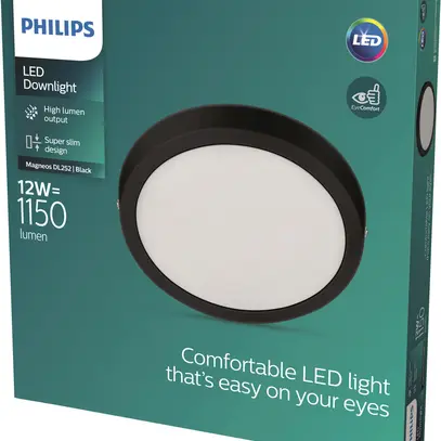 Downlight LED AP Philips Slim Surface 12W 1150lm 827 110° Ø210mm noir 