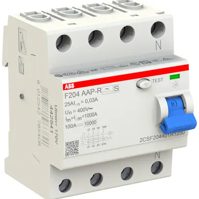 Interrupteur différentiel ABB 30mA 25A 3P+N F204A-25/0.03 AP-R 