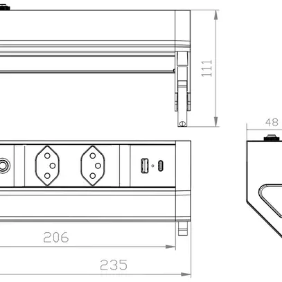 Tischsteckdosenleiste ALU DESK 2×T13/1×USB-A/1×USB-C, Td3×1.5mm² 1.5m, schwarz 