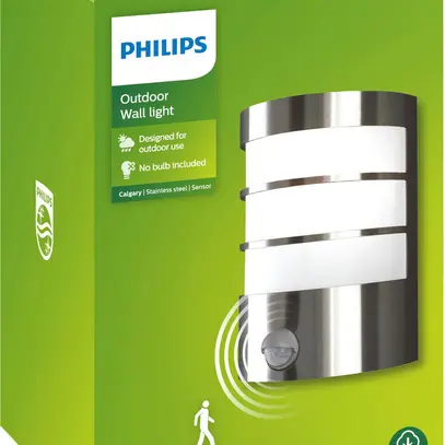 Applique Philips Calgary IR E27 SEN 1×60W IP44 VAR acier fin 