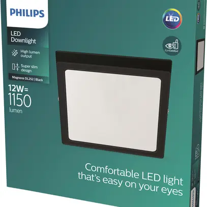 Downlight LED AP Philips Slim Surface 12W 1150lm 827 110° 210×210mm noir 