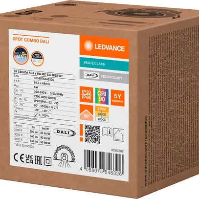 Spot LED INS LEDVANCE COMBO 6W 540lm 927/930/940 IP65 60° DALI Ø81.5mm bianco 