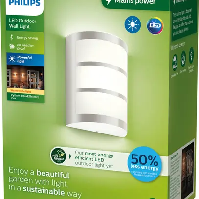 Applique LED Philips Python 3.8W 800lm 827 IP44 acier affiné 