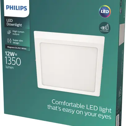 Downlight LED AP Philips Slim Surface 12W 1350lm 840 110° 210×210mm blanc 