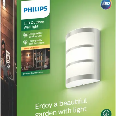 Applique LED Python 6W 2700K 600lm IP44 acier inoxydable 