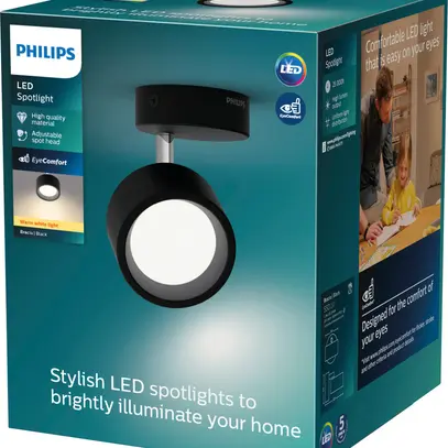 Spot LED Philips Bracia 5.5W 550lm 2700K 110° Ø86mm nero 1×Spot 